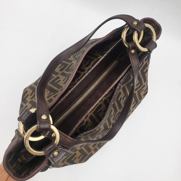FENDI Shoulder Bag Brown Black Zucca Canvas Leather Authentic.. - Picture 5 of 16